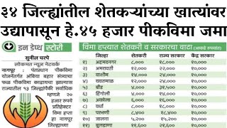 34 जिल्ह्यांत पीकविमा वाटप सुरू | हेक्टरी 45 हजार रुपये | Pikvima list 2023 | 75% Pikvima vatap 2023