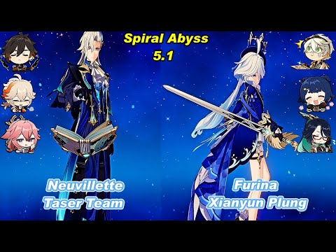 (5.1) C0 Neuvillette Taser Team & C0 Furina Xianyun Plung Spiral Abyss Floor 12 Full Star - F2P