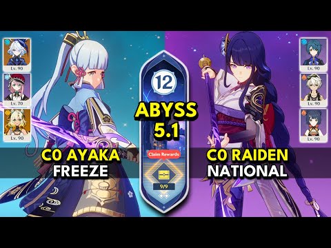 C0 Ayaka Freeze & C0 Raiden National | Spiral Abyss 5.1 Floor 12 9 Stars | Genshin Impact 5.1