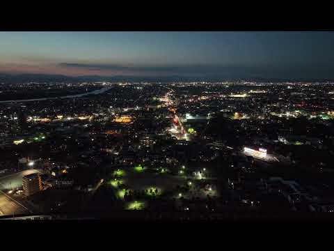 岐阜県羽島市の夕暮れ時、ドローン撮影