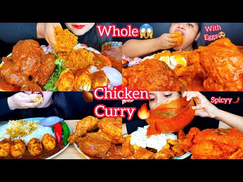 Asmr Eating Spicy Whole Chicken Curry🍗🔥Mutton Curry🌶️Roasted Egg Curry With White Rice| Viral Foods