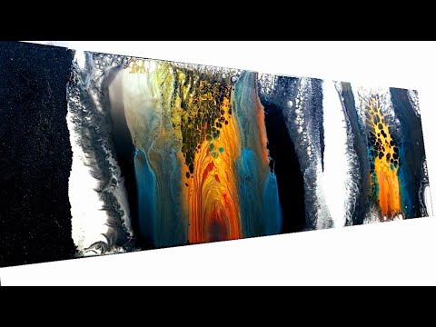 COLOR POP: A Vibrant Display of Fluid Art Techniques on a Textured Black Canvas / Abstract Art (437)