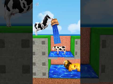 Take The Water Challenge! Cow Cartoon Vs Lion 🐄 🦁 #shorts #cow #lion #cartoon #animals