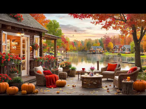 Relieve Stress With Relaxing Piano Jazz Music In Cozy Autumn Coffee Shop & Gentle Nature Sounds