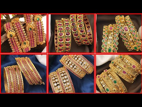 Indian Rajwadi Antique Gold Tone 2Pc Faux Ruby Polki Screw Bangles Bracelet Kada