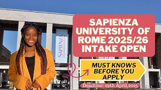 SAPIENZA UNIVERSITY OF ROME 2025 INTAKE| REQUIREMENTS, TUITION, JOBS, SCHOLARSHIPS| STUDY IN ITALY