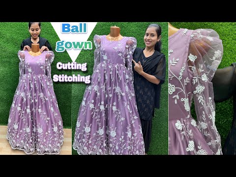 Ball Gown Cutting and Stitching/ Boat Neck and Cowl Sleeves