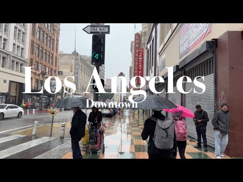 Walk Around Downtown Los Angles Rainy Day. Broadway, Spring Street & Grand Ave #4k HollywoodAmbience