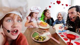 MYSTERY DATE for MOM and DAD!! a Valentines Kiss secret mission with Adley Niko & Navey at Love Cafe