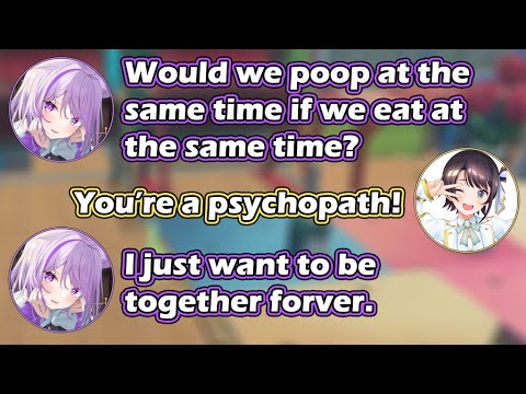 Okayu ask "Would we poop at the same time if we ate at the same time?" to Subaru Towa Mio [hololive]