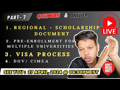 Regional Scholarhip | Pre-enrollment | Visa Process in italy | Live Q&A Session - 7 #studyinitaly