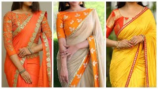 Pretty Any occasion saree design ideas,plain saree with printed blouse,simple saree heavy blouses