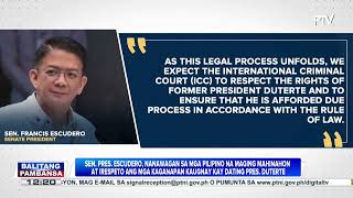 SP Escudero, nanawagan sa mga Pilipino na maging mahinahon kasunod ng pag-aresto kay dating Pres. Du