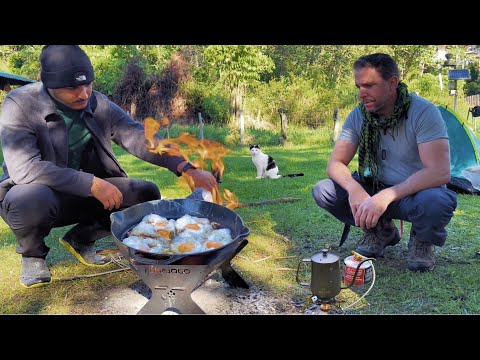 Making breakfast and COFFEE with friends after camping ⛺️ | Village Cooking with kiskeya life