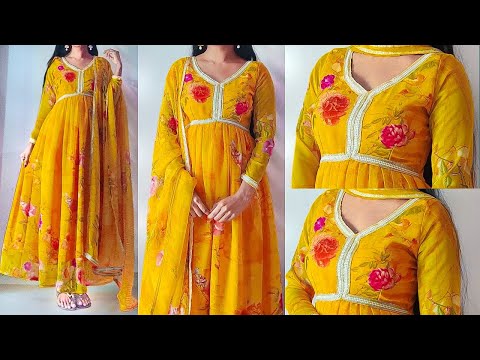 Beautiful georgette long dress cutting & stitching easily | Convert saree into Long dress/gown/frock