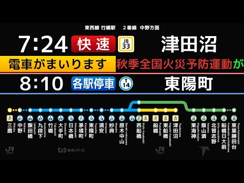 東京メトロ　東西線　大手町駅　接近放送　（発車標再現）