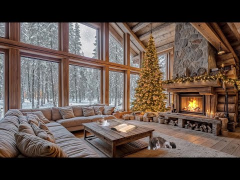 Cozy Winter Cabin Ambience | Snowfall & Crackling Fire Sounds for Deep Sleep & Emotional Calm