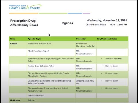 Prescription Drug Affordability Board meeting 11/13/24