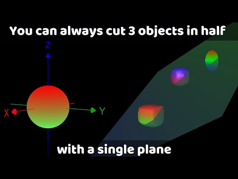 A surprising topological proof - Why you can always cut three objects in half with a single plane