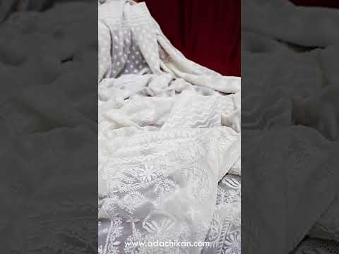 Dove White Pure georgette dyeable Chikankari Saree with Handmade tassels