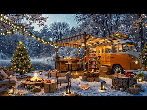 Cozy Winter Lakeside Porch Ambience ❄️ Jazz Relaxing Music & Warm Crackling Fireplace to Work, Study