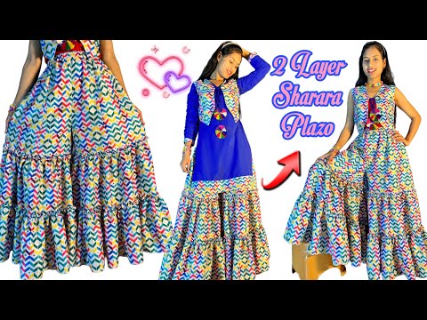 Double Layer Sharara Plazo Cutting and Stitching/ 2 Frill Plazo/Gharara Kurti with Jacket 🧥 Cutting