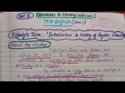 Hippolyte Taine | Introduction to History of English Literature | M.A. English Semester 1 #puchd