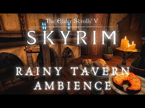 Skyrim SE 4K Music & Ambience | Rainy Tavern Ambience | Sleep, Study, Relax | Ambient Music [8 Hrs.]