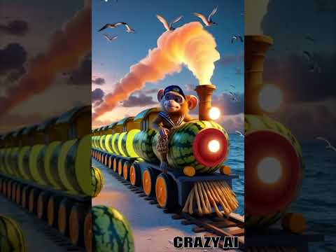 Monkey Drives the Watermelon Express 🚂🍉 | Magic and Chaos! || #shorts #viralvideo  #funny #crazyai