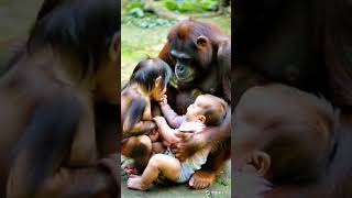 Chimpanzees take care of human infants #ai   #cute #animals #funny