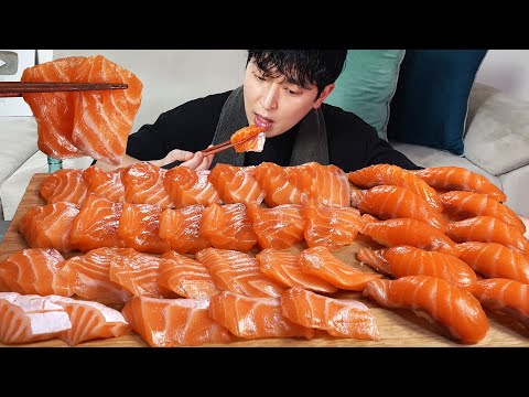 Delicious raw salmon, salmon sushi! MUKBANG REALSOUND ASMR EATINGSHOW