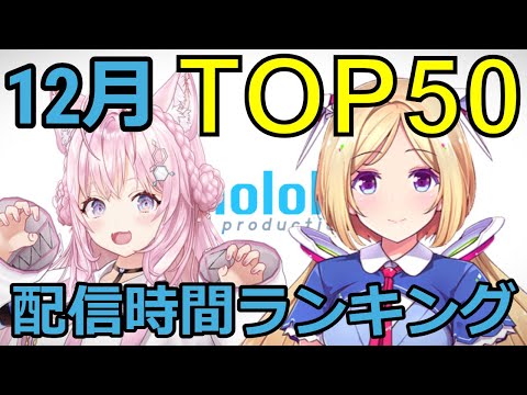 【ホロライブ】配信時間ランキング【12月】【2023年】