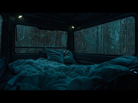 10 Hours⚡️Gentle Rain on Camping Van in Forest | Relaxation Therapy for Stress Relief & Fast Sleep