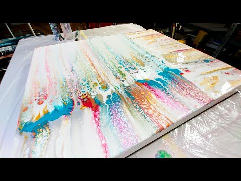 Acrylic pouring: Big 2 way wet paper towel swipe. Pete the cat background