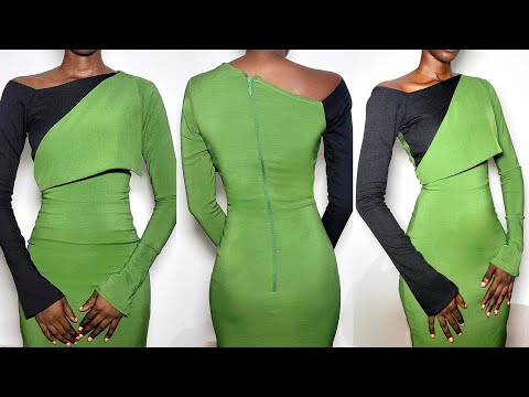 How To Cut and Sew A Stylish Corporate Dress With Flap| Two Color Dress