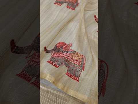 Pure Kota Doria Chex Silk with Beautiful Elephant Embroidered-work.