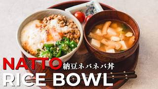 Delicious Sticky Trio: Natto Rice Bowl with Okra and Yam