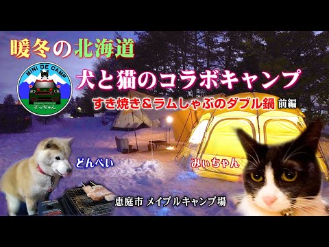 北海道雪中キャンプ！ドームテントのNORTENTとTOMOUNT で犬と猫のコラボキャンプ【前編】KZMビバドームシェルター専用マットをEGG-DOMEに敷く！