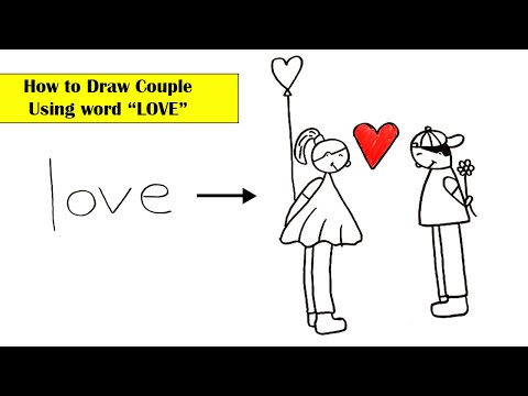 Simple Drawing l l How to Draw Couple using word LOVE l l Step by Step easy drawing