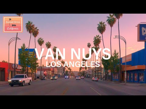 Driving on Van Nuys Blvd in San Fernando Valley California - Sunset Drive