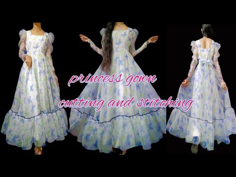 Trending Gown✨ designing tutorial/princess gown cutting and stitching #trending