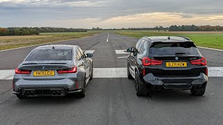 New BMW M3 xDrive vs X3M Comp DRAG RACE + Science | 4K