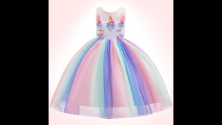 Princess rainbow party dress girl|Kids rainbow dress design ideas2021