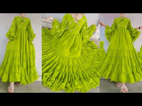 4 Frill / Layer Frock Cutting and Stitching/जाने सभी Size की Frill Dress कैसे बनाएं || Flared kurti