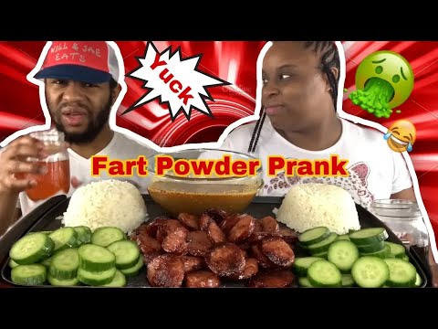 FART POWDER IN DRINK & FOOD MUKPRANK   CUCUMBER, SAUSAGE & RICE MUKBANG