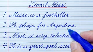 Cursive Writing: 10 Lines Essay on Lionel Messi | Cursive Handwriting Practice | English Handwriting