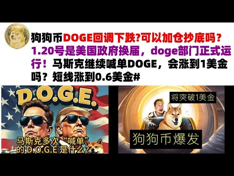 狗狗币DOGE回调下跌?可以加仓抄底吗？1.20号是美国政府换届，doge部门正式运行！马斯克继续喊单DOGE，会涨到1美金吗？短线涨到0.6美金#DOGE币#马斯克狗狗币#DOGE行情分析