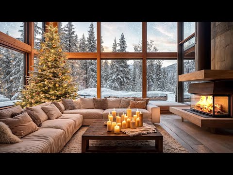 🎄Cozy Christmas 2025 | Relaxing Winter Cabin with Crackling Fireplace and Falling Snow