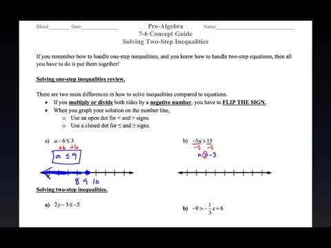 Pre-Algebra: 7-6 Concept Guide: Solving Two-Step Inequalities