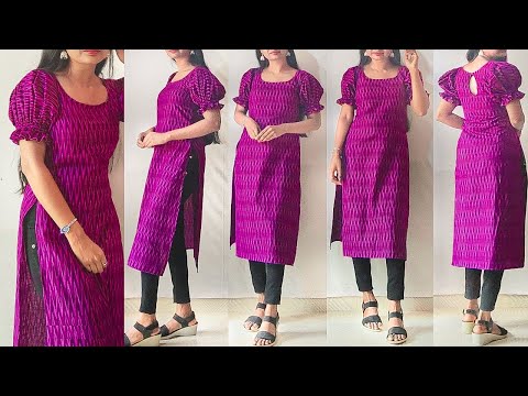 Casual wear Kurti/Suit cutting & stitching in just 10 minutes | puff sleeve kurti stitching